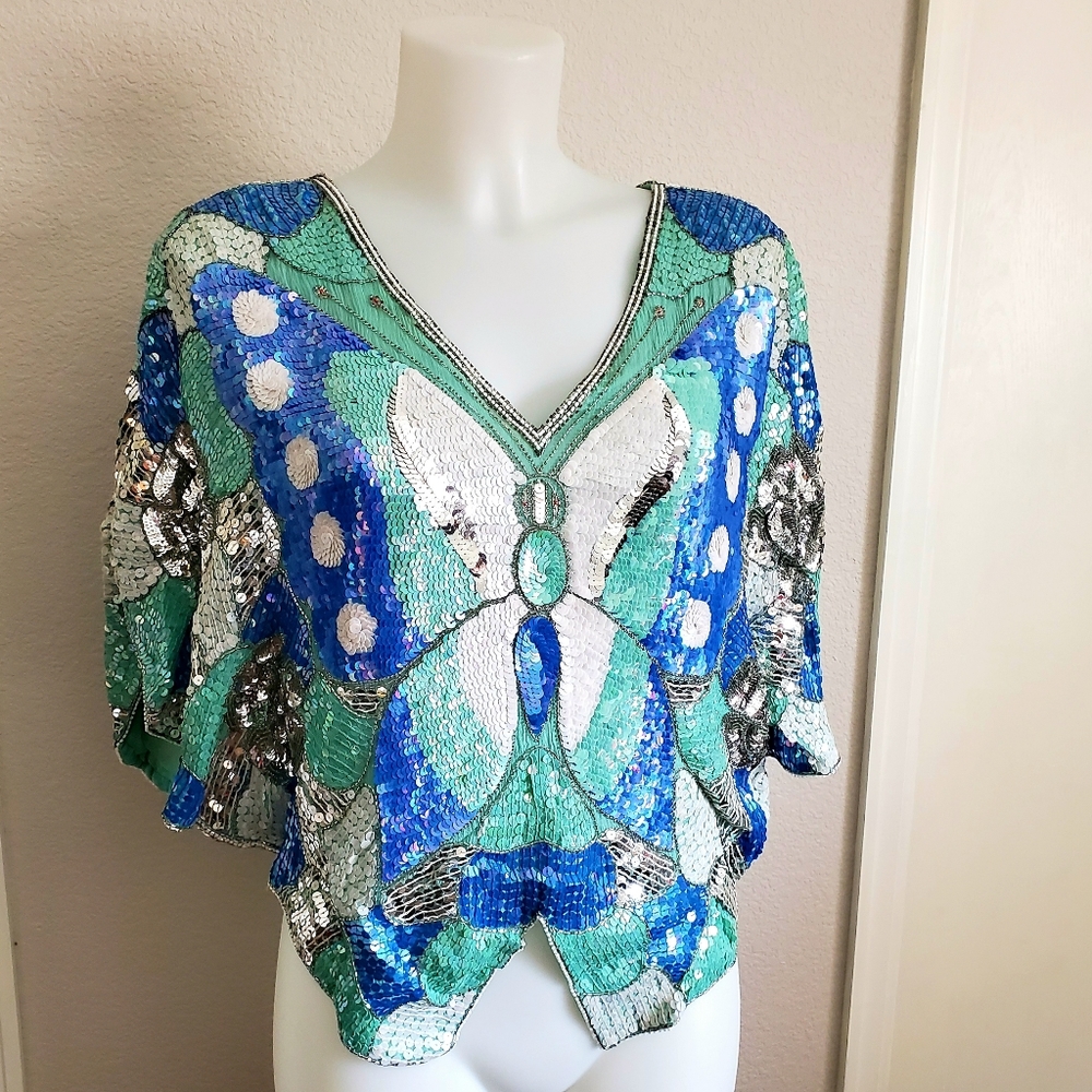 Vintage 1980 Shomax of New York Silk Sequins Butte